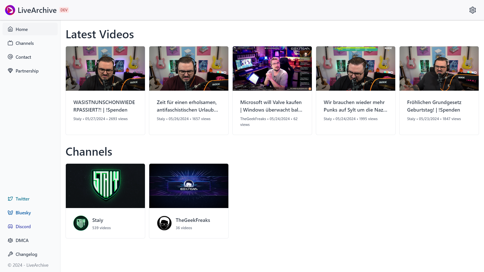 Screenshot of the project LiveArchive Frontend